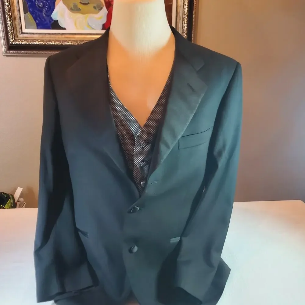 Vito Rufolo Men Tuxedo Dinner Jacket 40R Black Wool Blazer w/ Louis Roth Vest M